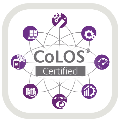 CoLOS Certified字样与环抱的紫色职能图标